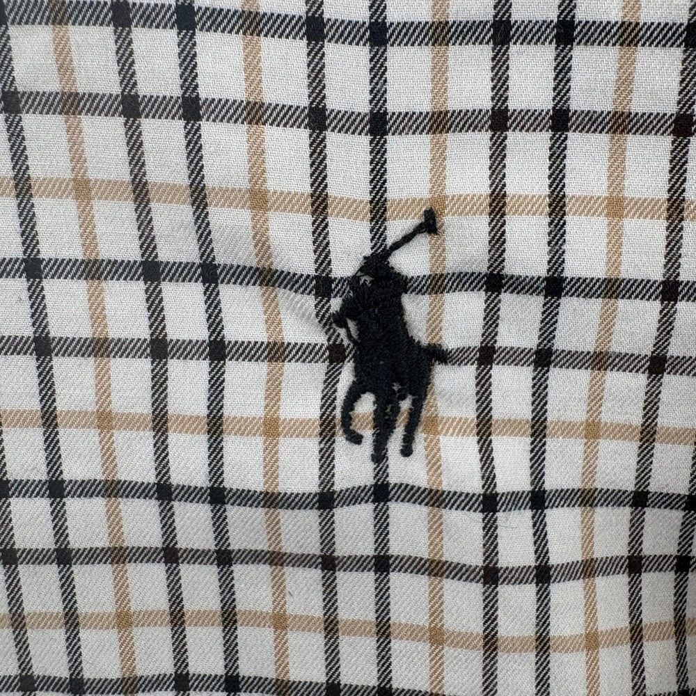Polo Ralph Lauren Shirt Mens XL Tan Black Plaid Button Up Classic Long Sleeve